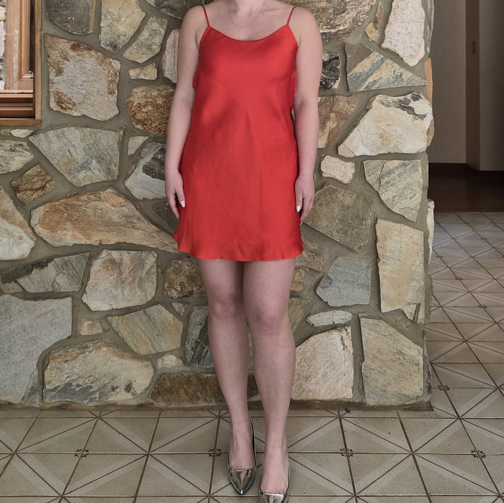 Open Back Red Satin Slip Dress Size M